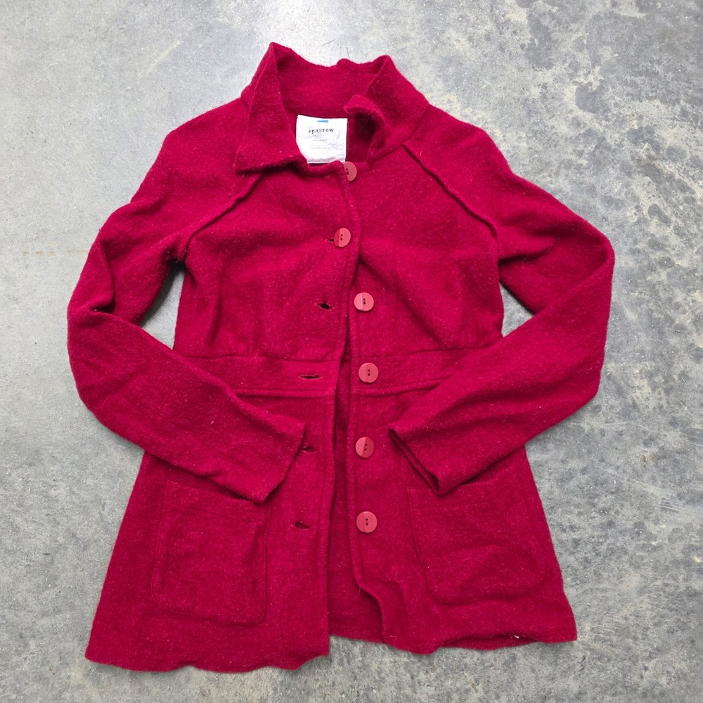 Anthropologie Sparrow Red‎ Button Front Wool Blend Peplum Jacket Coat Women's XS